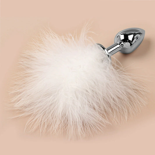 ปลั๊กทวารหนักสำหรับผู้ใหญ่ ปลั๊กหางโลหะติดขนนกสีขาว White Feather Metal Anal Plug