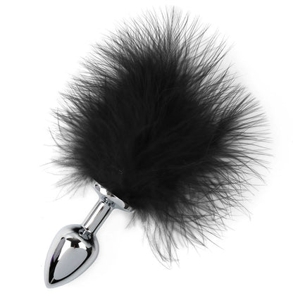ปลั๊กทวารหนักสำหรับผู้ใหญ่ ปลั๊กหางโลหะติดขนนกสีดำ Black Feather Metal Anal Plug