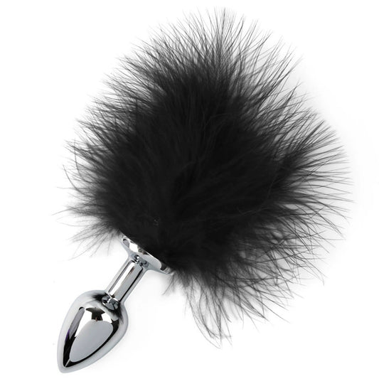 ปลั๊กทวารหนักสำหรับผู้ใหญ่ ปลั๊กหางโลหะติดขนนกสีดำ Black Feather Metal Anal Plug