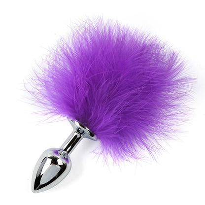 ปลั๊กทวารหนักสำหรับผู้ใหญ่ ปลั๊กหางโลหะติดขนนกสีม่วง Purple Feather Metal Anal Plug