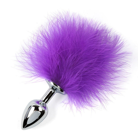 ปลั๊กทวารหนักสำหรับผู้ใหญ่ ปลั๊กหางโลหะติดขนนกสีม่วง Purple Feather Metal Anal Plug