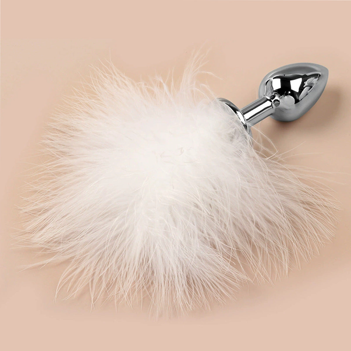 ปลั๊กทวารหนักสำหรับผู้ใหญ่ ปลั๊กหางโลหะติดขนนกสีขาว White Feather Metal Anal Plug
