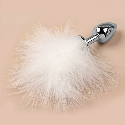 ปลั๊กทวารหนักสำหรับผู้ใหญ่ ปลั๊กหางโลหะติดขนนกสีขาว White Feather Metal Anal Plug