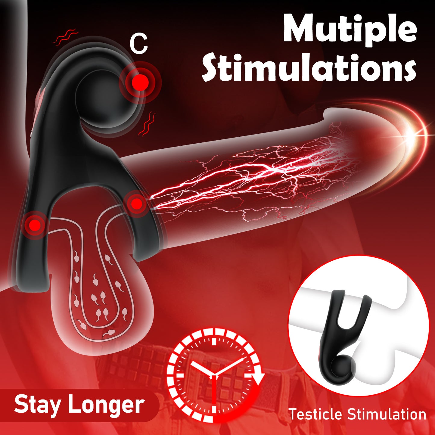 แหวนสั่นแบบวงแหวนคู่ล็อคน้ำอสุจิ - ชะลอการหลั่ง เครื่องบริหารองคชาต สำหรับคู่รัก