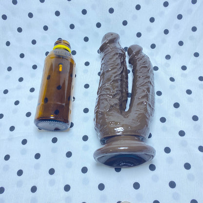 🍫 Double-Ended Realistic Dildo | Chocolate color with strong suction base, bendable