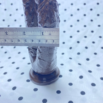 🍫 Double-Ended Realistic Dildo | Chocolate color with strong suction base, bendable