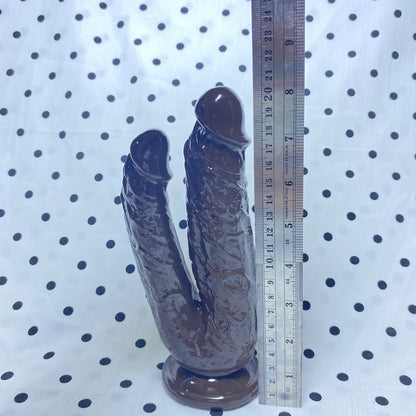 🍫 Double-Ended Realistic Dildo | Chocolate color with strong suction base, bendable