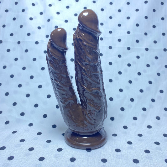 🍫 ดิลโด้สองหัวสมจริง (Double-Ended Realistic Dildo) | สีช็อคโกแลต พร้อมฐานดูดแน่น โค้งงอได้