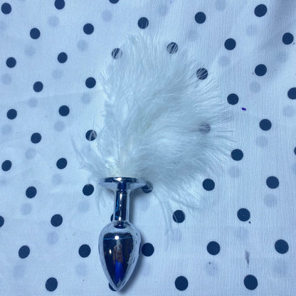 ปลั๊กทวารหนักสำหรับผู้ใหญ่ ปลั๊กหางโลหะติดขนนกสีขาว White Feather Metal Anal Plug