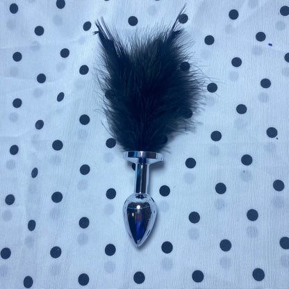 ปลั๊กทวารหนักสำหรับผู้ใหญ่ ปลั๊กหางโลหะติดขนนกสีดำ Black Feather Metal Anal Plug