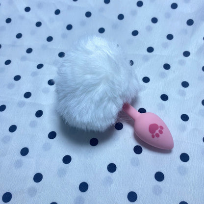 ปลั๊กทวารหนักสำหรับผู้ใหญ่ หางกระต่าย หางสั้นซิลิโคนสีขาว White Silicone Short Tail