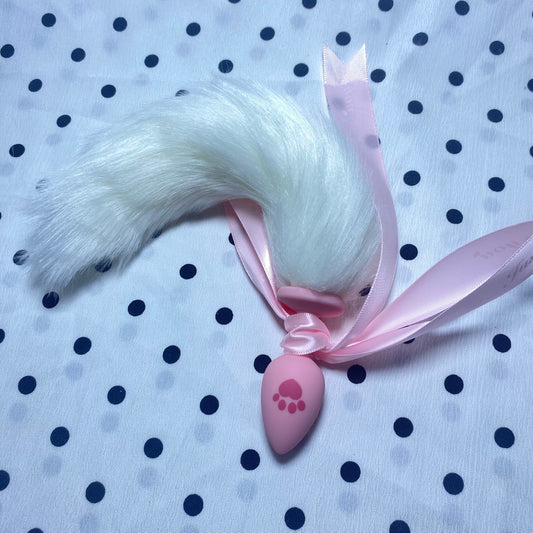 ปลั๊กทวารหนักสำหรับผู้ใหญ่ ปลั๊กหางยาวติดโบว์รูปผีเสื้อสีขาว White Bow (Butterfly Knot) Long Tail