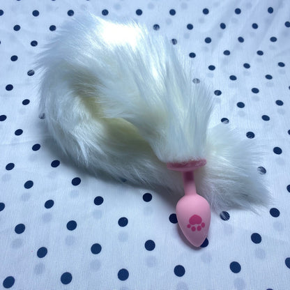 ปลั๊กทวารหนักสำหรับผู้ใหญ่ หางกระรอก หางยาวซิลิโคนสีขาว White Silicone Long Tail