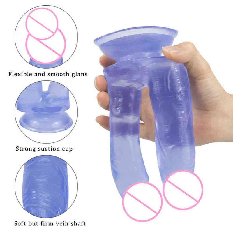 ปลั๊กทวารพร้อมแท่งดิลโด้คู่ขนาดใหญ่ สอดใส่ได้สองทาง ปลั๊กทวารนุ่ม ของเล่นทางเพศสำหรับผู้ใหญ่